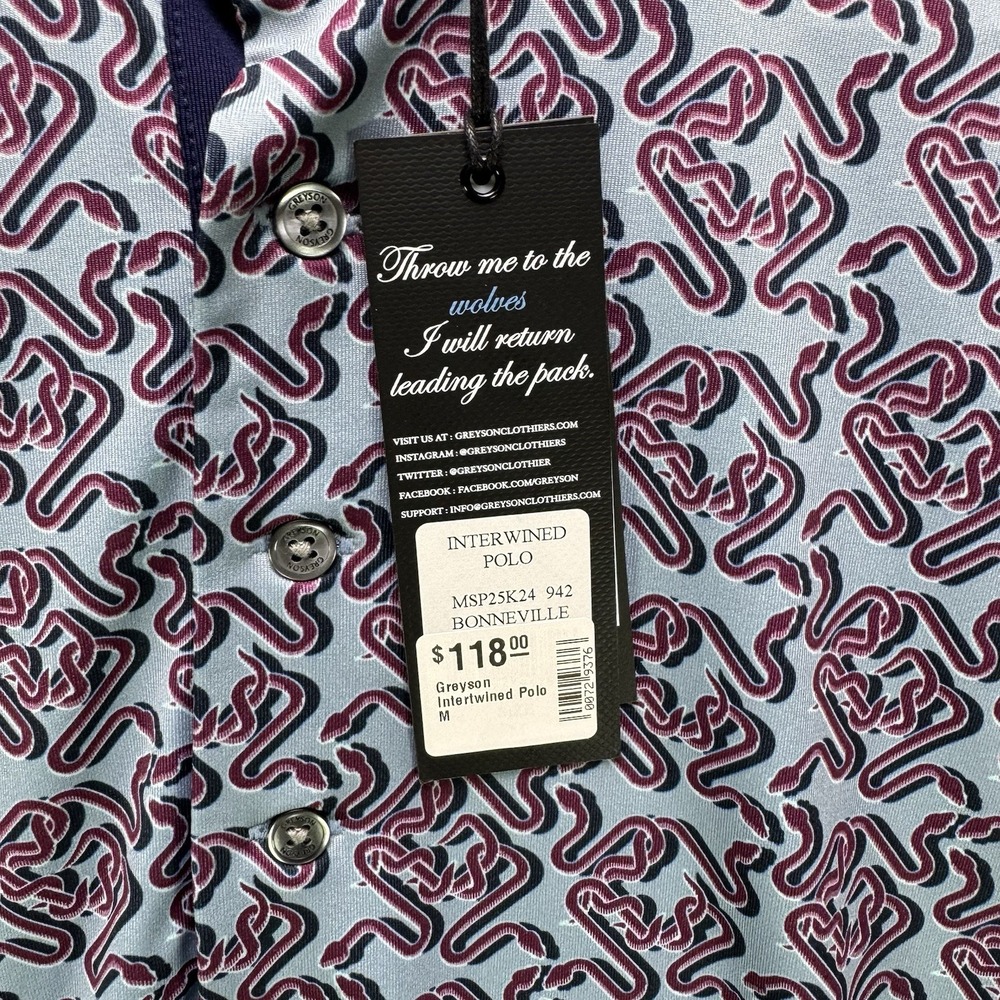Greyson Golf Polo Shirt Mens Medium Intertwined AOP Stretch Justin Thomas NWT - Picture 5 of 14